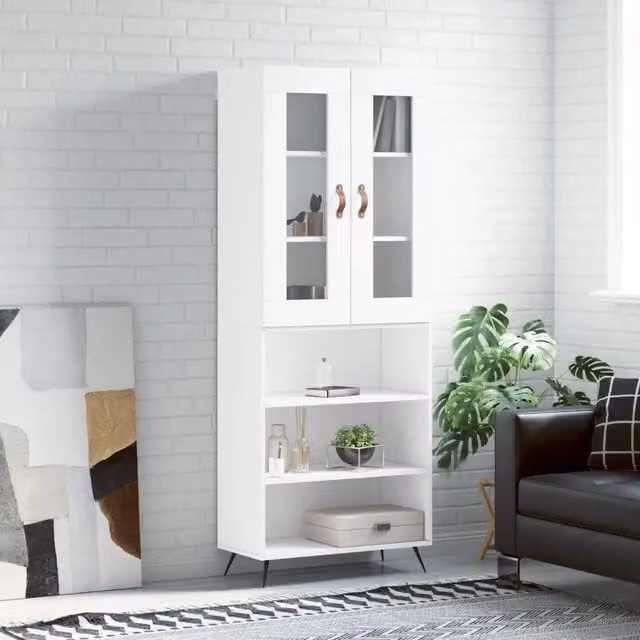 Credenza Buffet Design Mania Bianca con Ante in Vetro per Cucina o Sala da Pranzo L: 69,5 cm, P: 34 cm, H: 180 cm