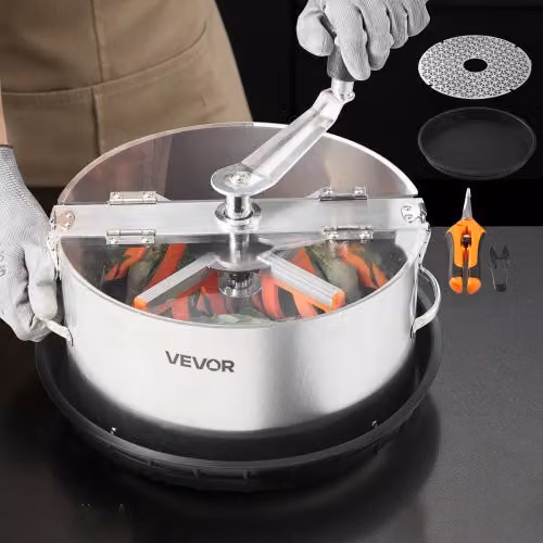 VEVOR Tagliabordi Manuale con Lame in Acciaio Inox e Vassoio, Macchina per Taglio a Umido e a Secco per Piante e Fiori, Colore Argento e Trasparente, L/P/H: 35 x 35 x 31,5 cm