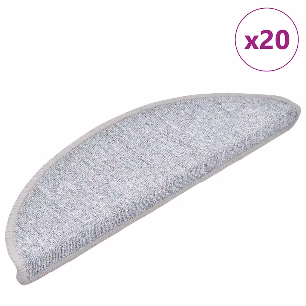 Set di 20 tappetini per scale semicircolari vidaXL, colore grigio chiaro, antiscivolo e fonoassorbenti, L: 56 cm, P: 17 cm, H: 3,5 cm