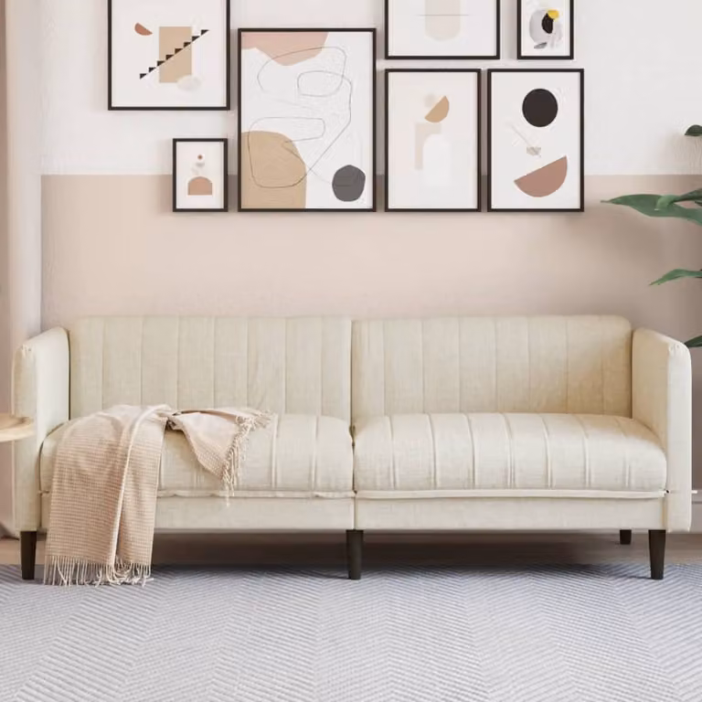 Divano a 3 posti moderno vidaXL in tessuto beige con struttura in legno massiccio L: 193 x P: 76,5 x H: 74,5 cm