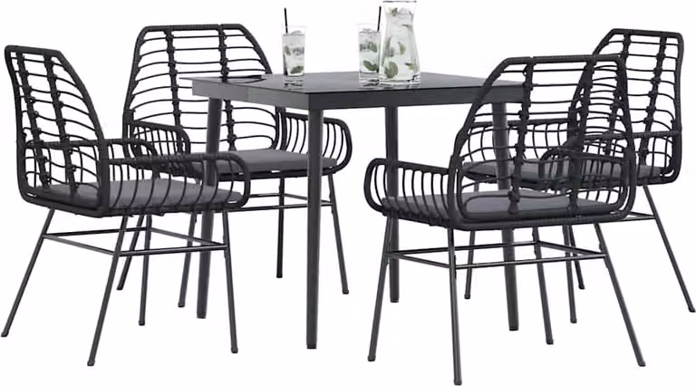 Maison Exclusive - Set da Pranzo da Giardino con Cuscini 5 pz Polyrattan Vetro