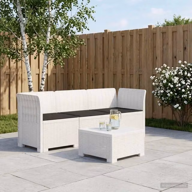Divano da giardino 3 posti con cuscini in look rattan PP Bianco 3443827