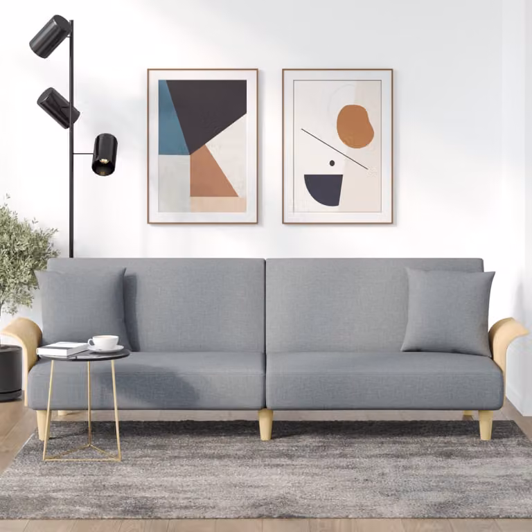 vidaXL Divano Letto Moderno con Braccioli in Tessuto Grigio L: 224 cm, P: 89 cm, H: 70 cm
