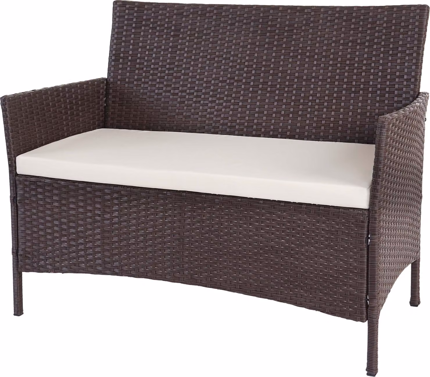Panchina da giardino in poly-rattan Halden, seduta ~ marrone screziato, cuscini crema