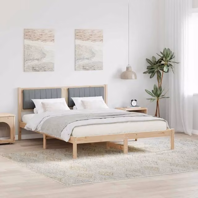 Letto con Testiera Rivestita-Struttura Letto con Testiera Grigio chiaro 160 x 200 cm 617147