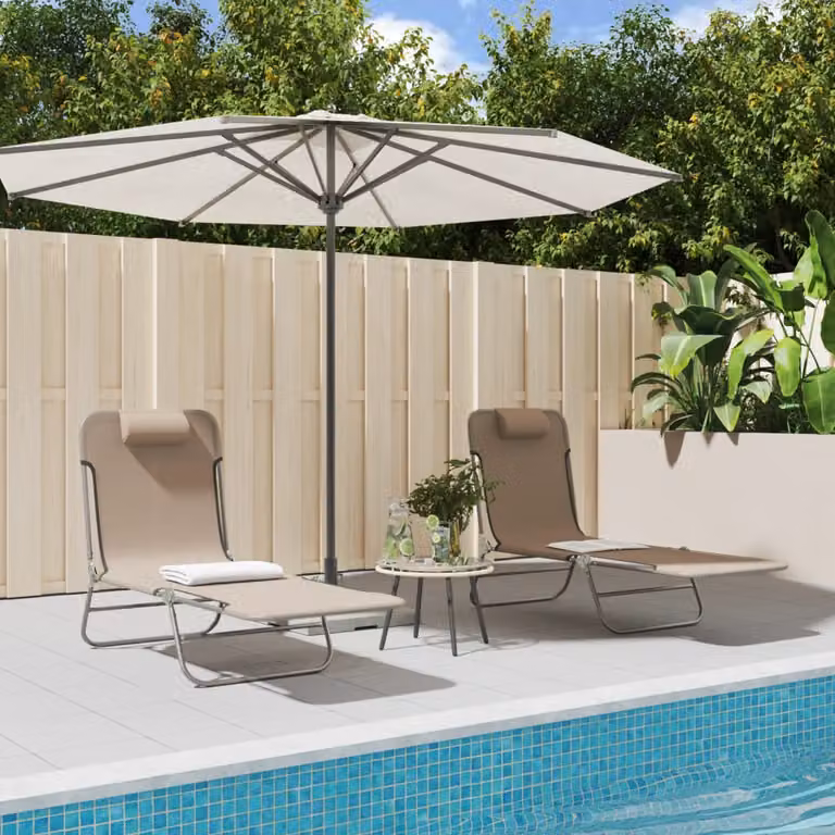 Set di 2 lettini prendisole vidaXL in textilene e acciaio verniciato, colore tortora/grigio/beige con poggiatesta regolabile per giardino
