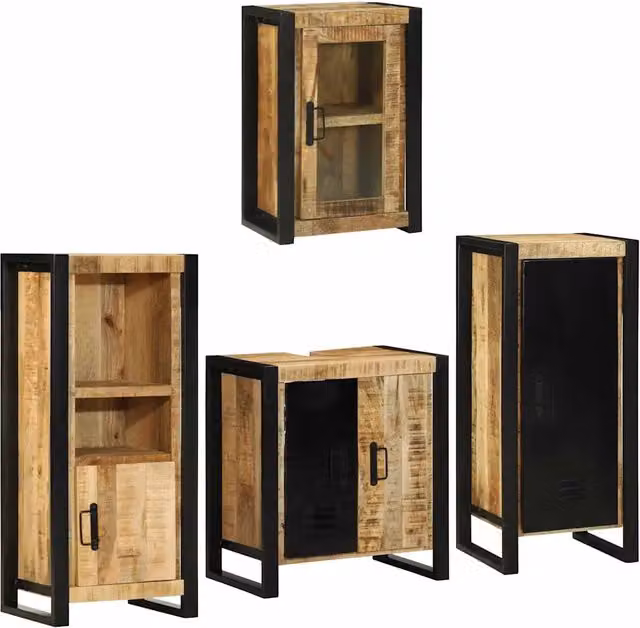 Set di mobili per il bagno 4 pz Marrone Legno di Mango Massello 3305688