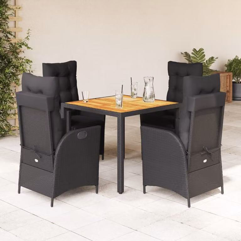 Maison Exclusive - Set da Pranzo da Giardino 5 pz Nero con Cuscini in Polyrattan