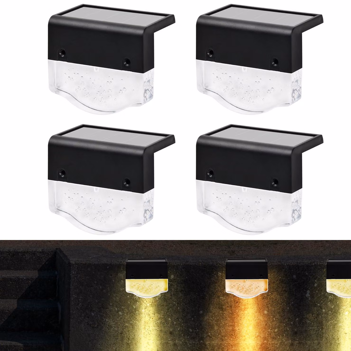 4 luci solari, grado di protezione IP65, luce bianco caldo/giallo, 10 lumen, per uso esterno