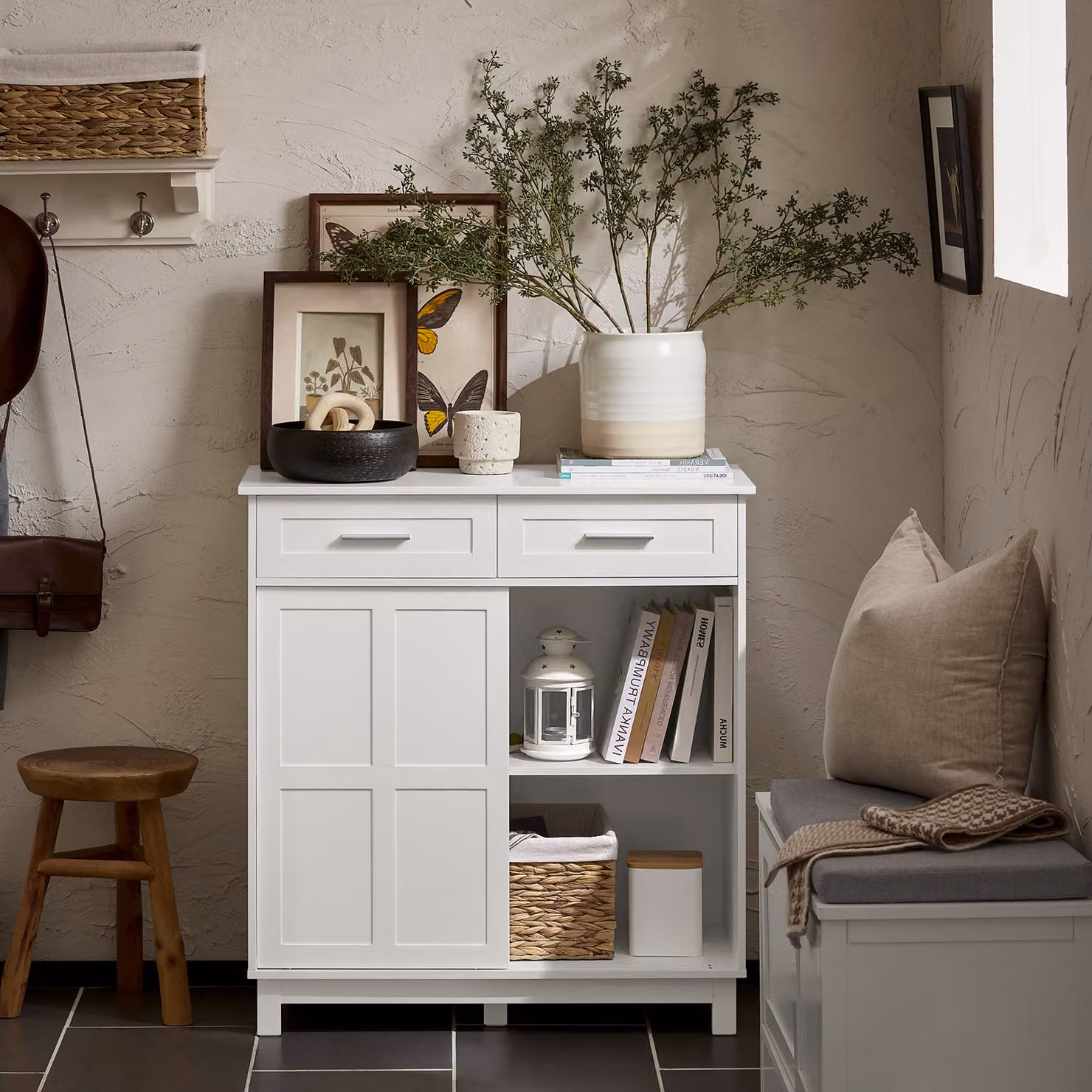 SoBuy FSB84-W Scarpiera Buffet Armadio da cucina Credenza Armadio da soggiorno Armadio portaoggetti Cassettiera Bianco