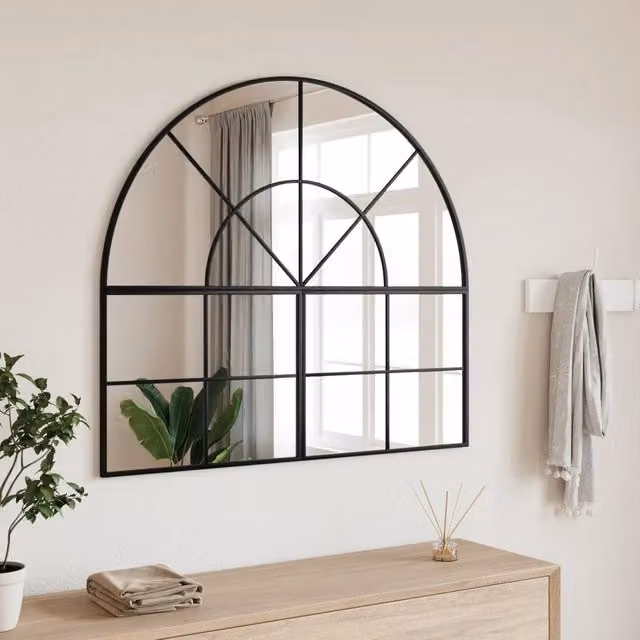 Specchio da Parete-Specchio a Muro-Specchio Decorativo Nero 100x90 cm Arco in Ferro