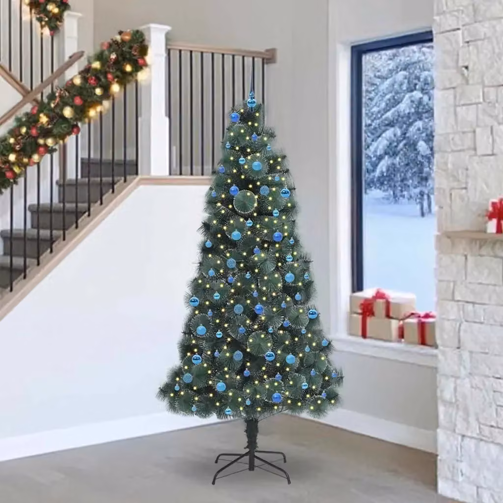 Albero di Natale moderno a forma di cono con illuminazione LED luce bianca calda e decorazioni, colore verde, da interno o esterno – 2
