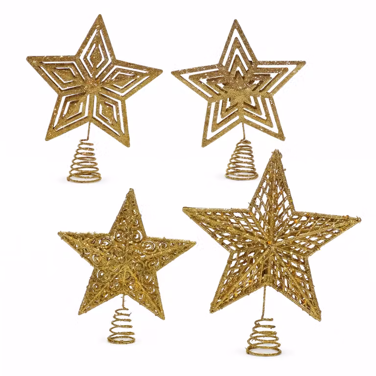 Puntale Stella per Albero di Natale VESTIAMO CASA Oro Glitter, Altezza: 27 cm