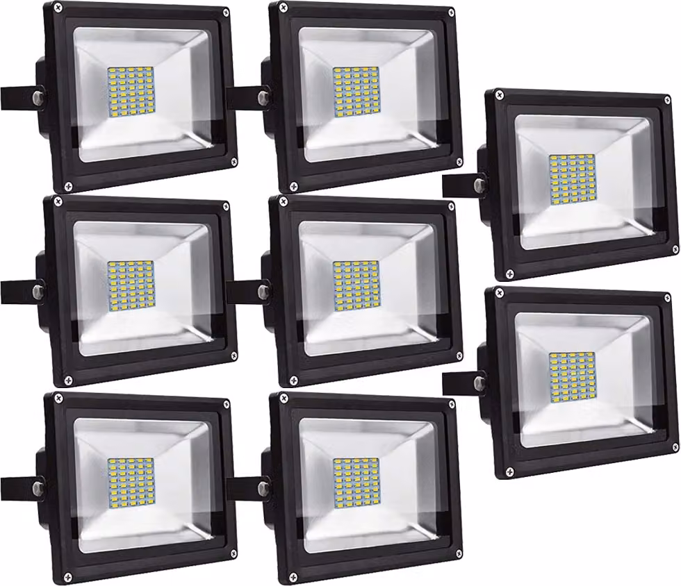 Greenmigo Set da 8 faretti LED da 30 W per esterni, da giardino, IP65, impermeabili, luce bianca calda