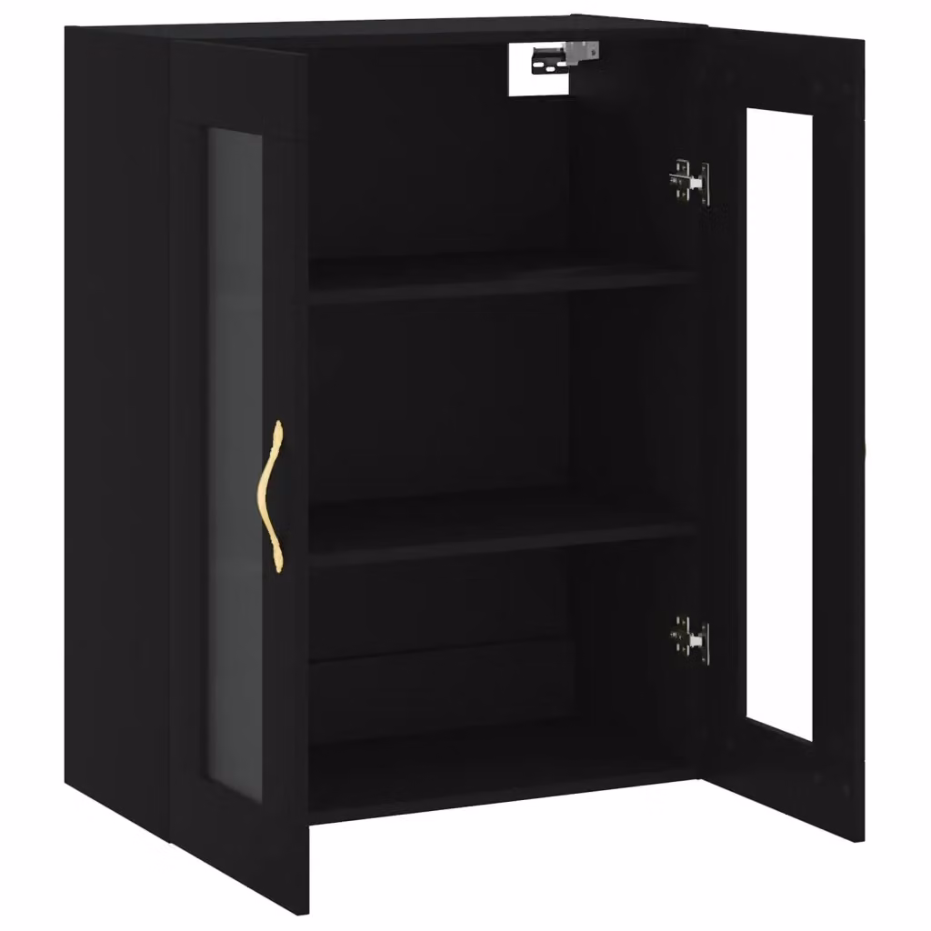 Mobiletto a muro moderno HELLOSHOP26 nero con ante in vetro e ripiani interni L: 69,5 cm, P: 34 cm, H: 90 cm – 2