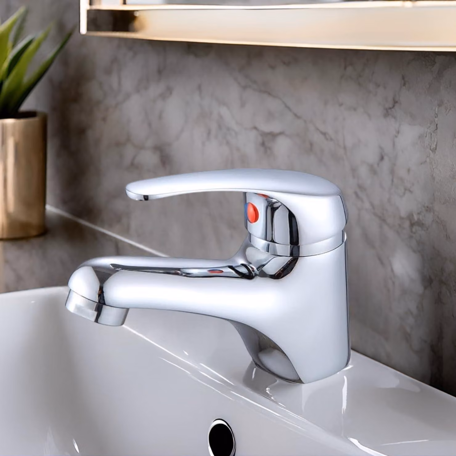Miscelatore monocomando per lavabo, cromato, con cartuccia da 40 mm, completo di tappo e scarico