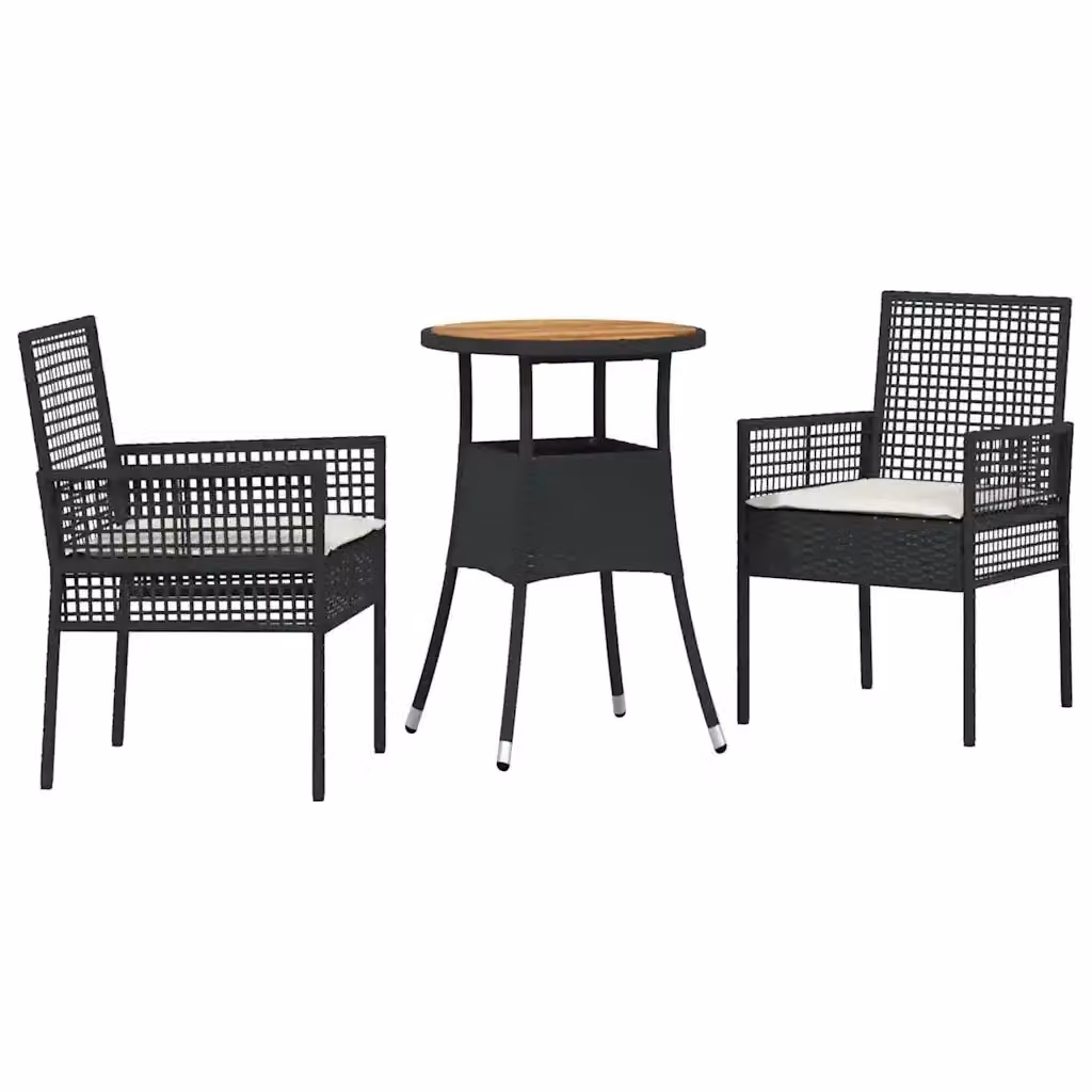 Set da pranzo per giardino moderno vidaXL in polyrattan nero e beige, 3 pezzi – 2