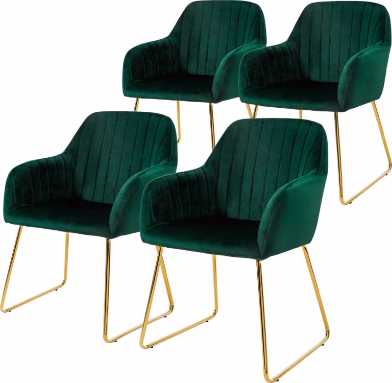 ML-Design set di 4 sedie da pranzo con schienale, verde, in velluto