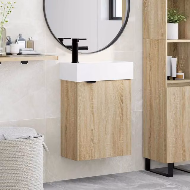 Mobile bagno moderno sospeso vidaXL in legno rovere, L: 45,5 cm, P: 22,5 cm, H: 84 cm