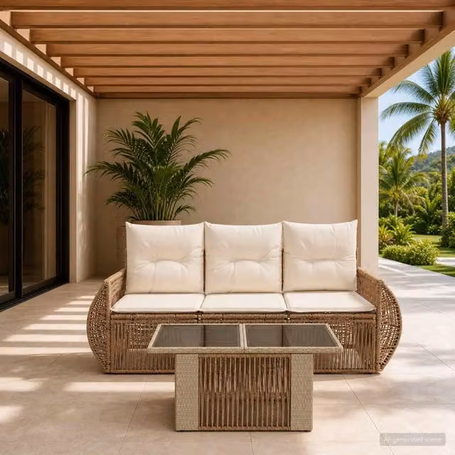 Set Divano da Giardino 4 pz Beige e Bianco Crema polyrattan 3436893