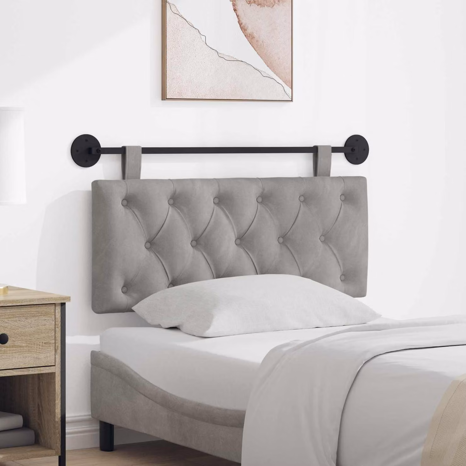 Testiera sospesa vidaXL in velluto grigio con illuminazione integrata e pannello imbottito