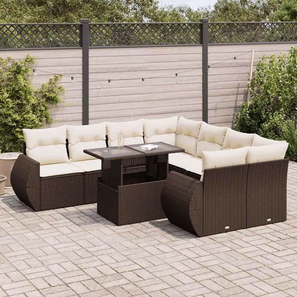 Maison Exclusive - Set Divani da Giardino 9pz con Cuscini Marrone in Polyrattan