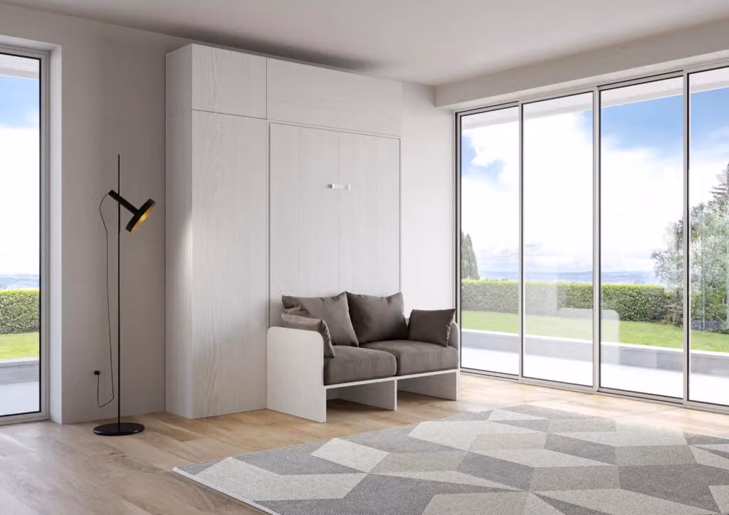 Letto a scomparsa salvaspazio Kentaro con divano bianco GIORDANOSHOP H: 250 cm, L: 140 cm, P: 190 cm – 2