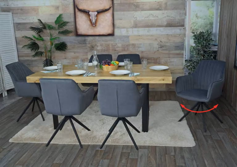 Set di 6 sedie da pranzo MCW-L79, sedia da cucina con schienale, braccioli, girevole, posizione automatica, tessuto/textile ~ antracite