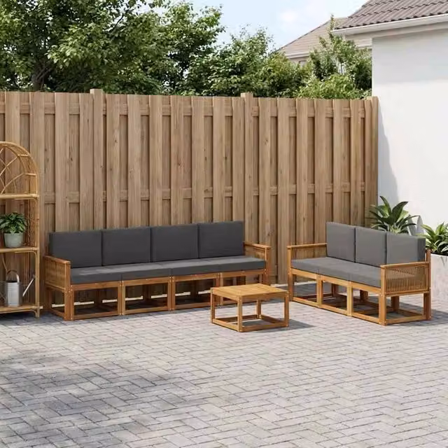 Set di divani da esterno 8 pz Naturale e Antracite Poliestere 3385058