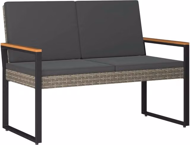Panchina da esterno moderna in rattan e metallo con braccioli, colore grigio, L 107 cm x P 61 cm x H 80 cm – 1