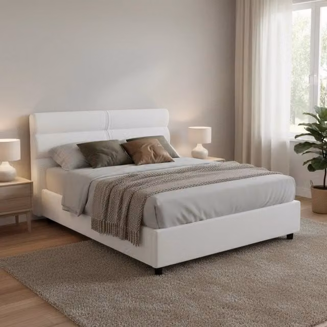 Letto Matrimoniale Brienno DMORA Bianco con Contenitore a Alzata L/P/H: 160 x 200 cm