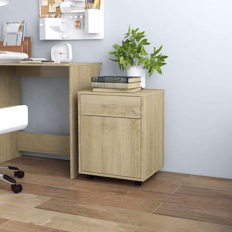 Armadietto con ruote vidaXL in legno Rovere Sonoma, L: 45 cm, P: 38 cm, H: 54 cm