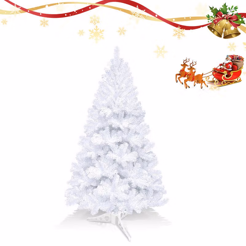 Clanmacy 120cm albero di Natale artificiale, albero di Natale con supporto in metallo, albero di Natale 220 punte aghi in PVC, albero di Natale artificiale sistema pieghevole bianco
