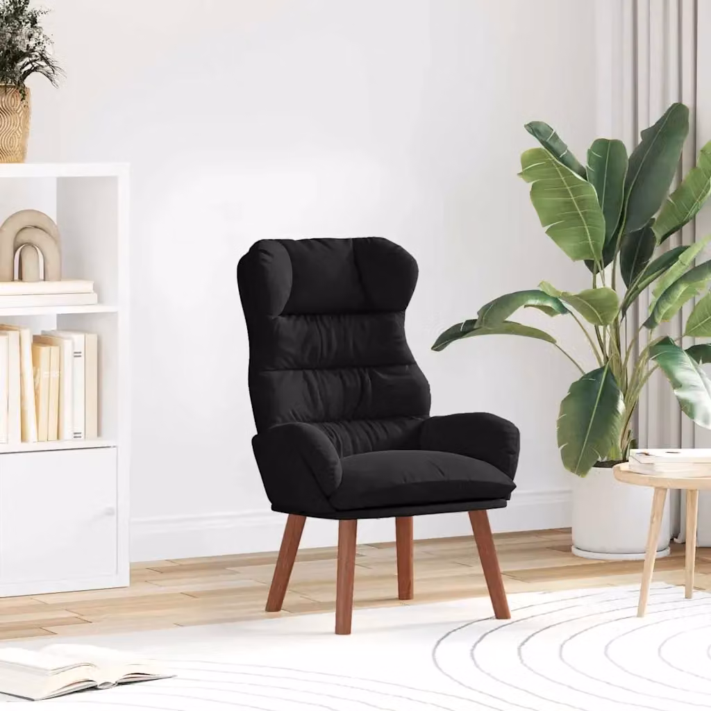 Poltrona Relax Design In in Velluto Nero con Braccioli e Struttura in Legno di Gomma, L: 69 cm, P: 74 cm, H: 93 cm – 2