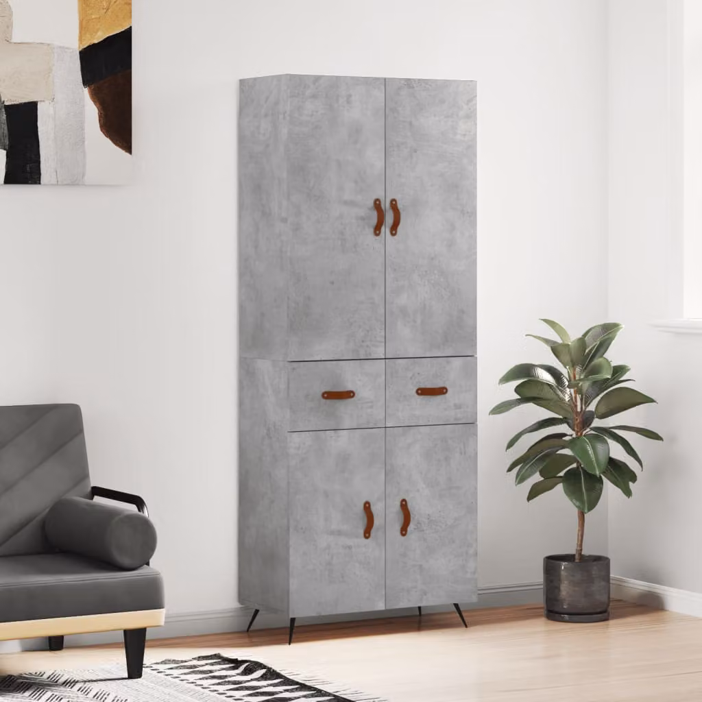 vidaXL Credenza Moderna Grigia in Legno e Metallo L: 69,5 cm, P: 34 cm, H: 180 cm