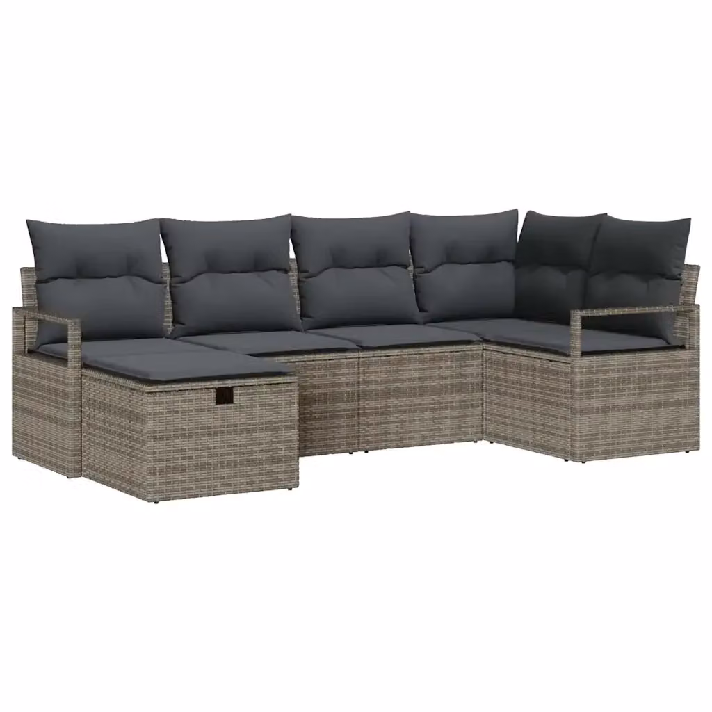 Set Divano da Giardino vidaXL a L in Polyrattan Grigio con 6 Pezzi e Cuscini – 2