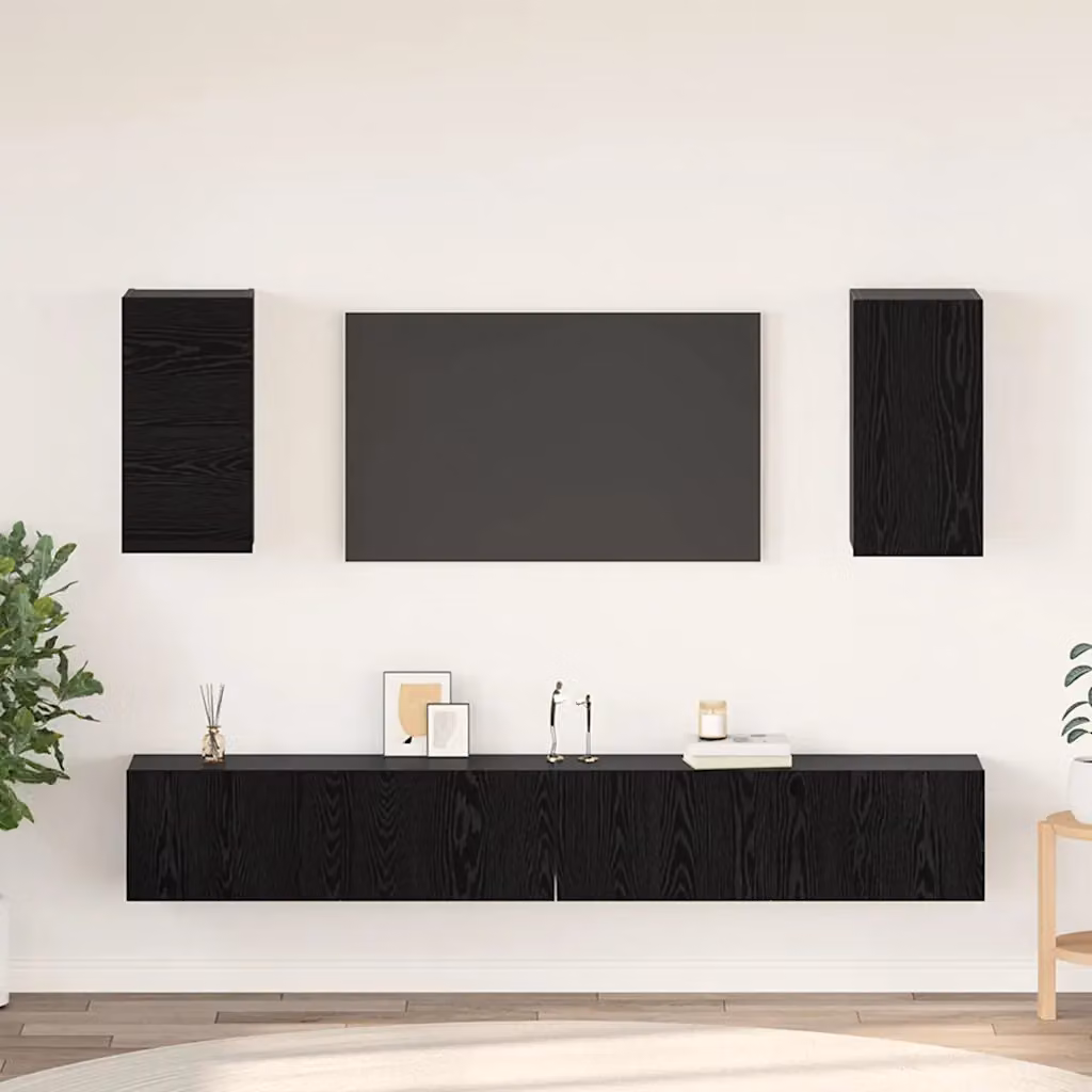 Mobile TV da parete moderno vidaXL in 3 pezzi, Rovere Nero, L/P/H: 100 x 30 x 30 cm – 1
