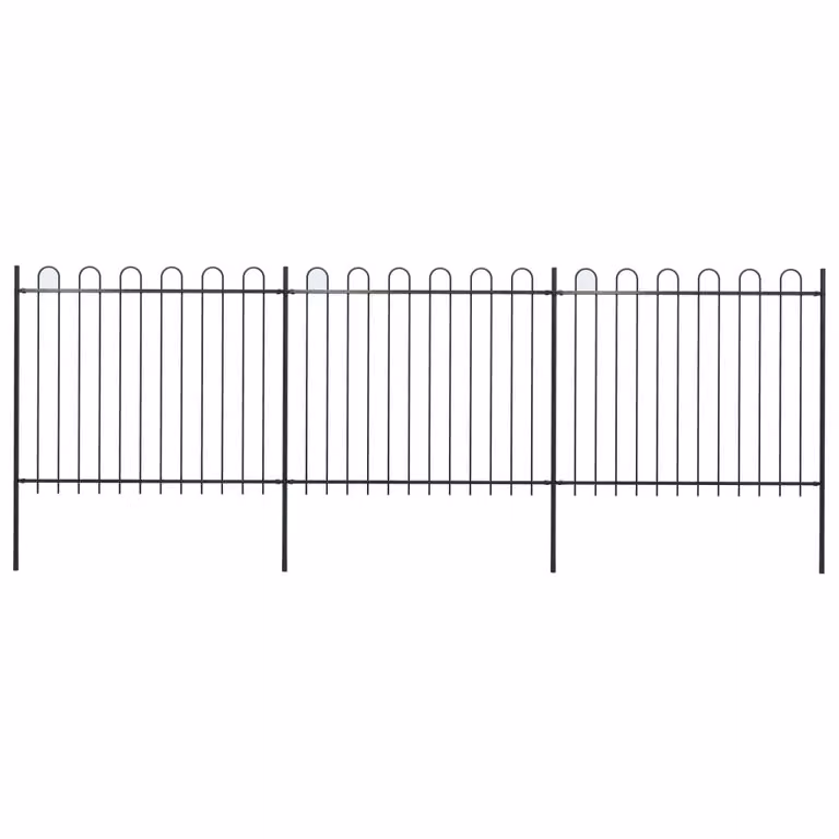 Recinzione da Giardino con Parte Superiore ad Anello in Acciaio 537x150 cm Nera