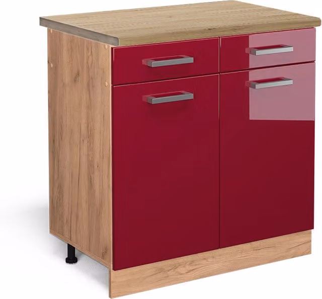 Mobiletto base per cucina R-Line Rosso lucido/Rovere dorato 80 cm, PL Rovere Vicco