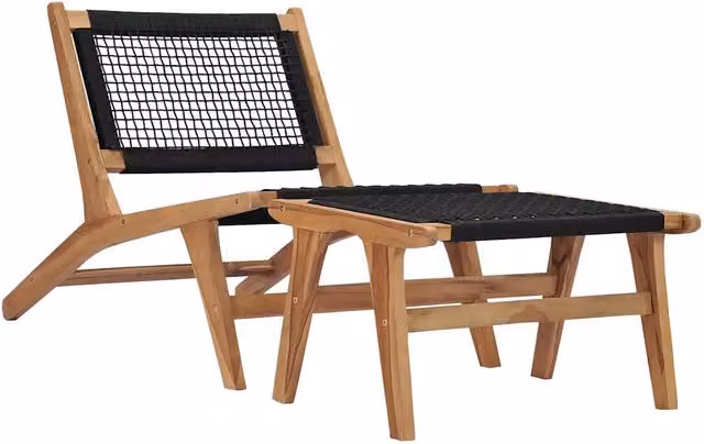 Sedia a Sdraio con Poggiapiedi Legno Massello di Teak e Corda 49368