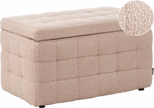Panca ottomana con contenitore Beliani in bouclé beige per camera da letto e soggiorno L: 120 cm, P: 40 cm, H: 42 cm