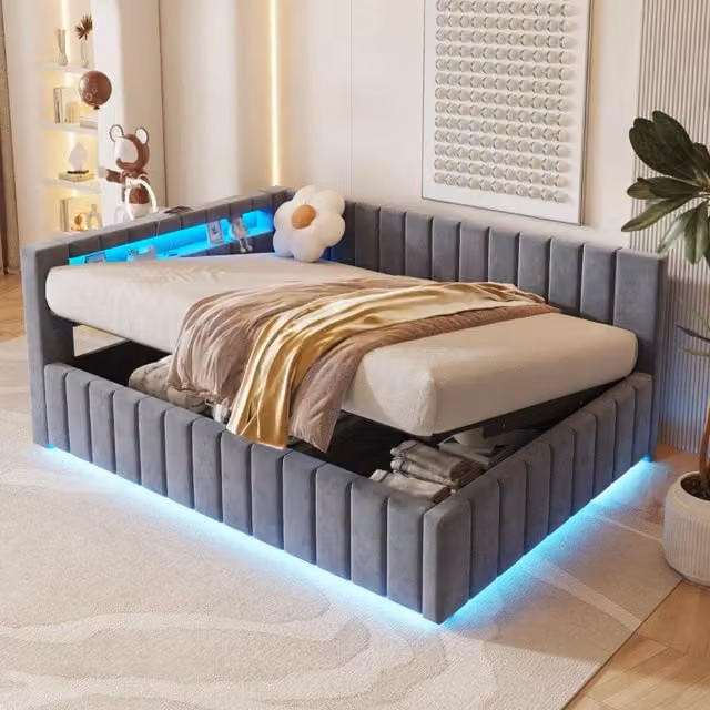 letto imbottito velluto grigio 147 x 208;5 cm