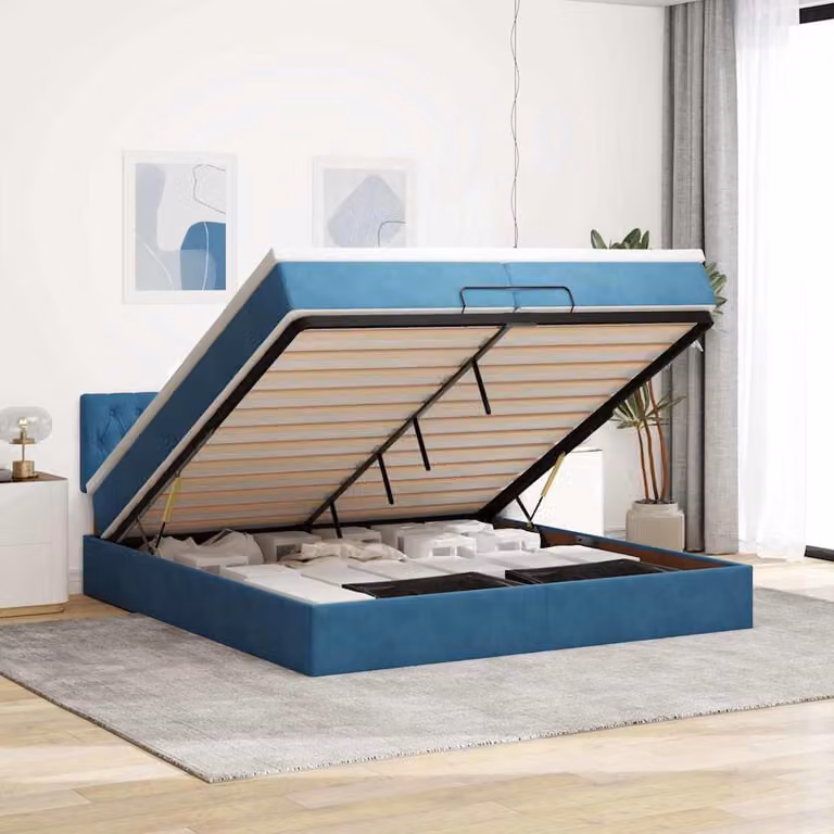 Maison Exclusive - Letto a pouf con materassi e luci LED, blu scuro, 200x200 cm, velluto