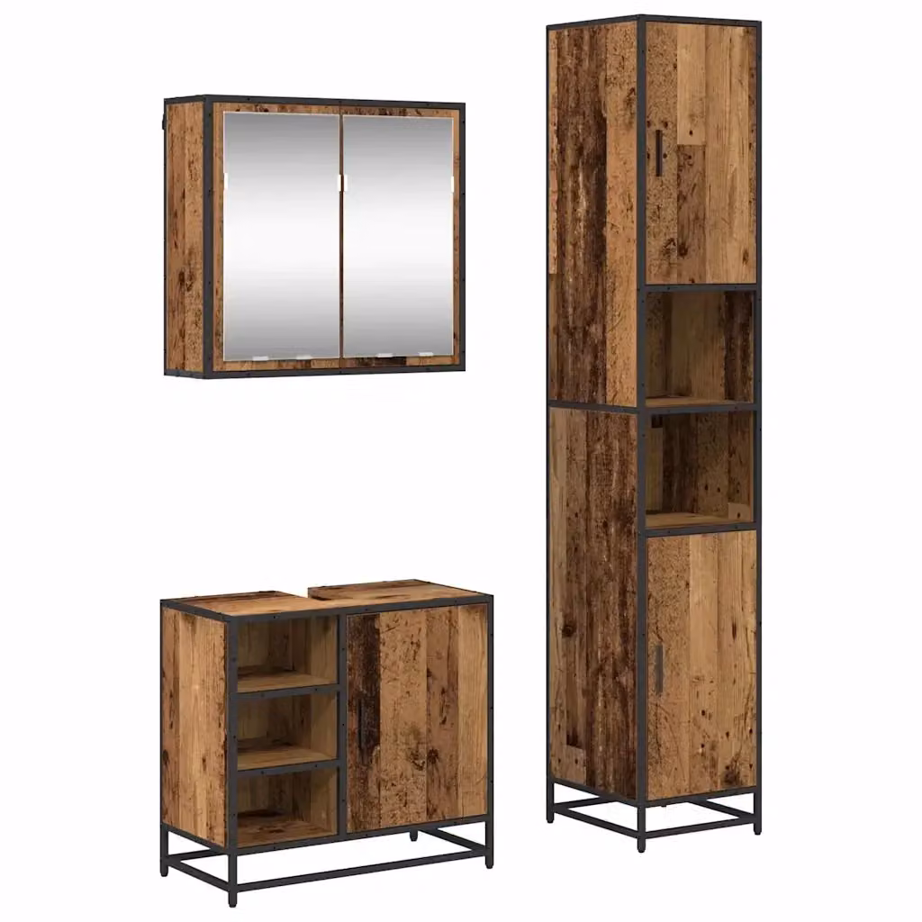 Set di mobili per il bagno vidaXL 3 pezzi in legno e metallo marrone con specchio e illuminazione LED L/P/H: 65 x 33 x 60 cm – 2