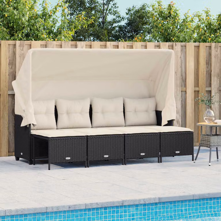 Set di Divani da Giardino vidaXL 5 Pezzi in Polyrattan Nero con Cuscini e Ottoman