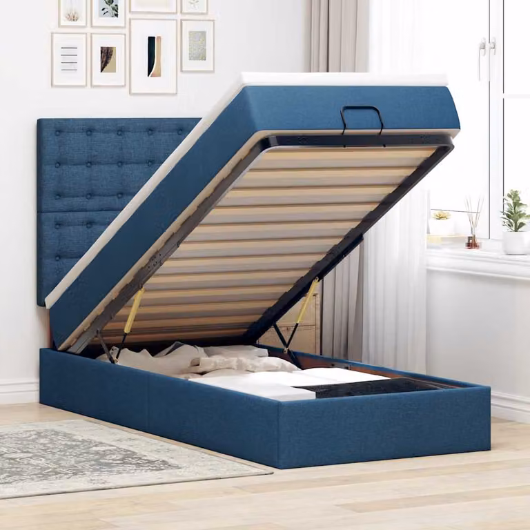 Pouf Letto con Materasso vidaXL in Tessuto Blu e Bianco L: 200 cm, P: 100 cm, H: 128 cm
