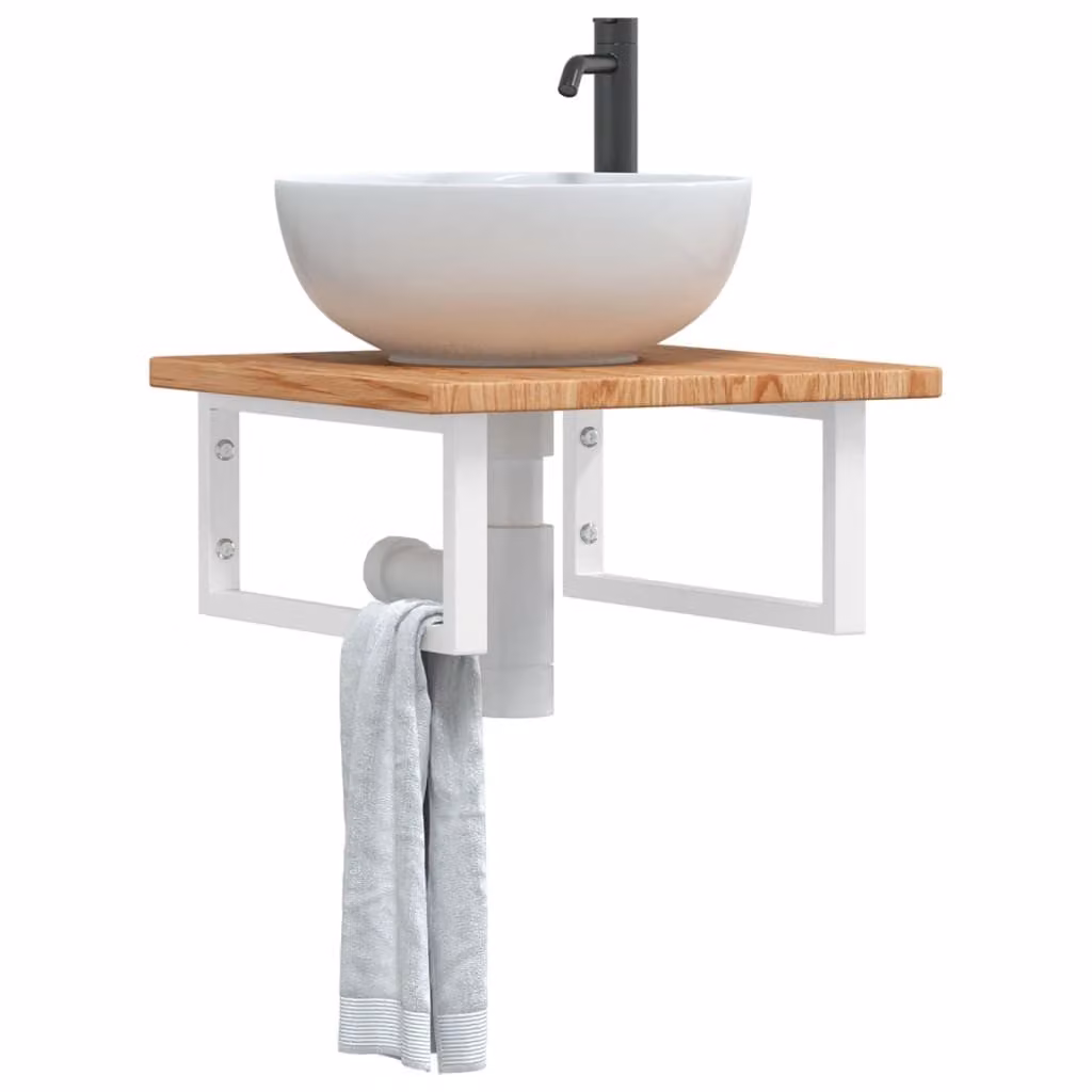 vidaXL Ripiano a Parete per Lavabo Moderno in Rovere e Metallo Bianco e Marrone
