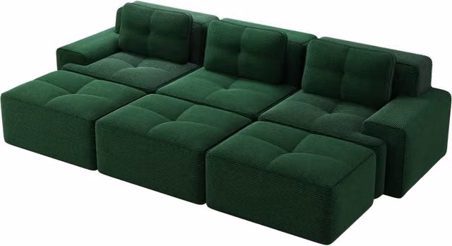 Divano angolare modulare Chicfurn a 3 posti con funzione letto in velluto a coste verde