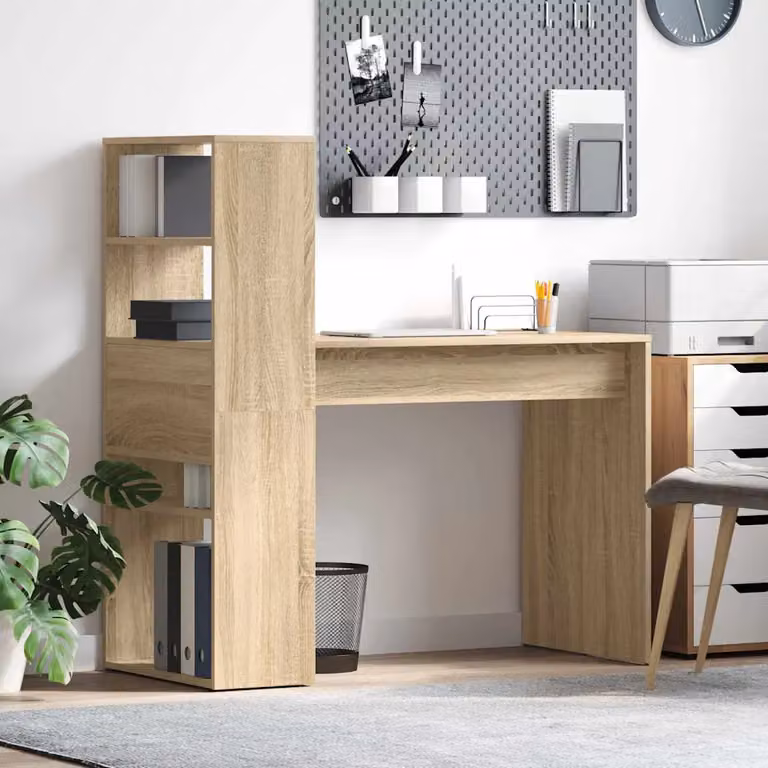 Scrivania moderna vidaXL in legno ingegnerizzato color rovere, L: 113 cm, P: 54 cm, H: 120 cm