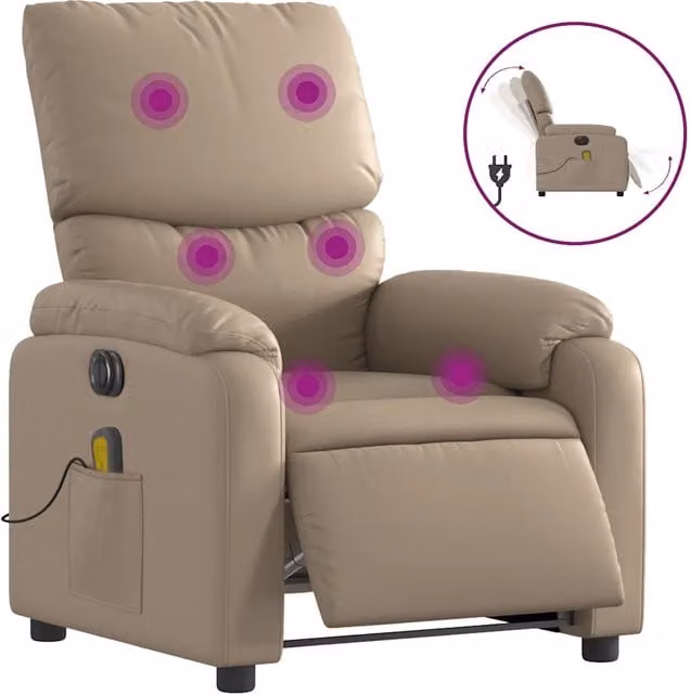 Poltrona | Sedia Relax Reclinabile Massaggio Elettrica Cappuccino Similpelle